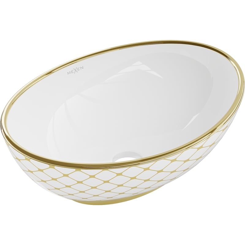 Mexen Elza lavabo à poser 40 x 33 cm, blanc/doré motif quadrillage - 21014009