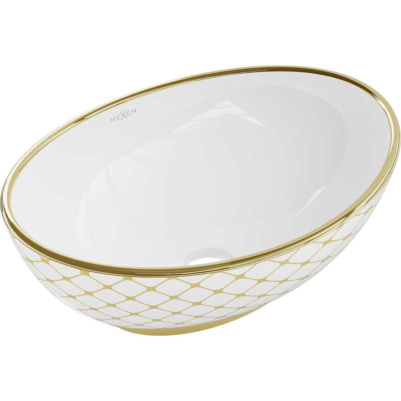 Mexen Elza lavabo à poser 40 x 33 cm, blanc/or motif carreaux - 21014009