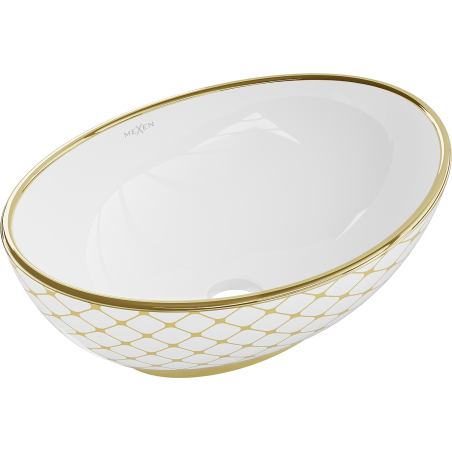 Mexen Elza lavabo à poser 40 x 33 cm, blanc/or motif carreaux - 21014009