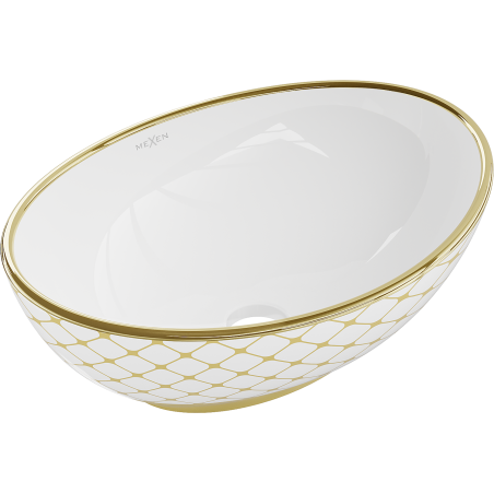 Mexen Elza lavabo autoportant 40 x 33 cm, blanc/doré motif à carreaux - 21014009