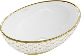 Mexen Elza lavabo autoportant 40 x 33 cm, blanc/doré motif à carreaux - 21014009