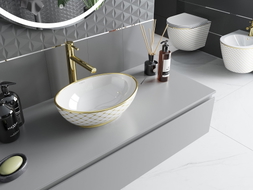 Mexen Elza lavabo à poser 40 x 33 cm, blanc/doré motif quadrillage - 21014009