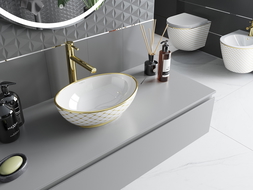 Mexen Elza lavabo autoportant 40 x 33 cm, blanc/doré motif à carreaux - 21014009