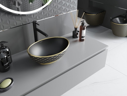 Mexen Elza Lavabo sur comptoir 40 x 33 cm, noir mat/motif grille doré - 21014029