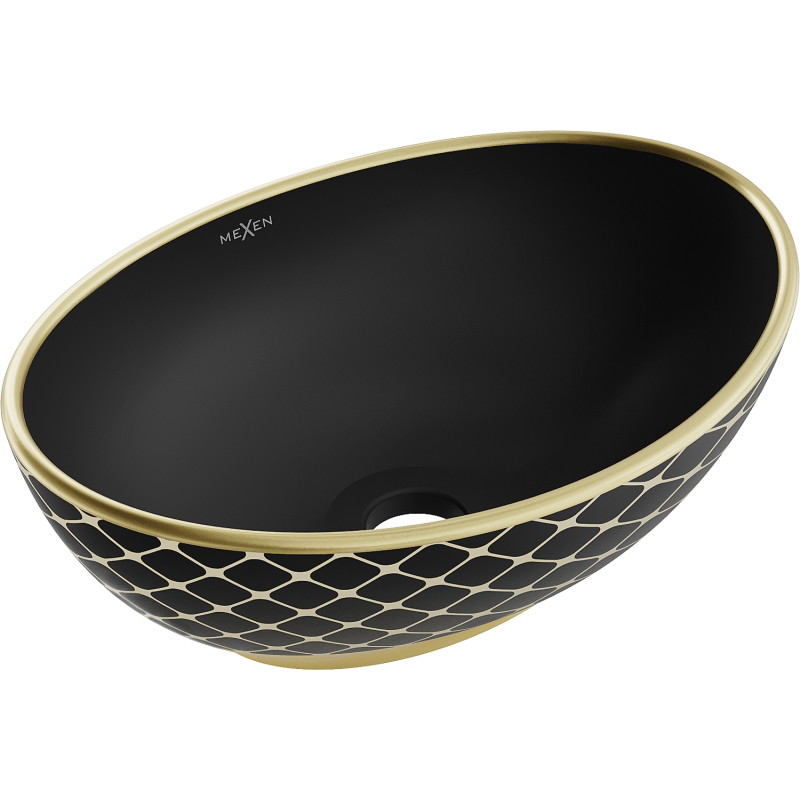 Mexen Elza lavabo à poser 40 x 33 cm, noir mat/motif doré à carreaux - 21014029