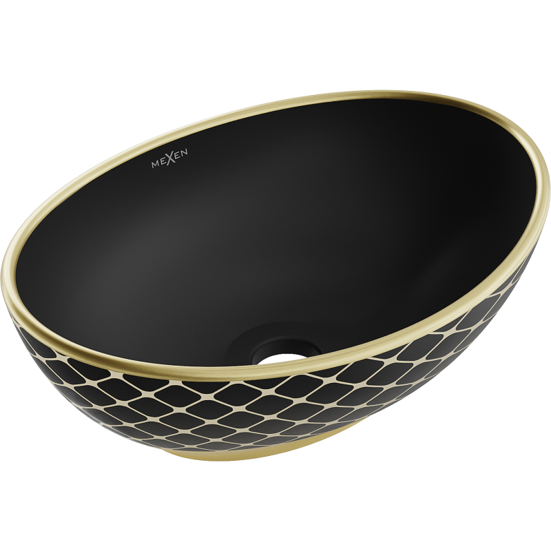 Mexen Elza lavabo autoportant 40 x 33 cm, noir mat/or motif grille - 21014029