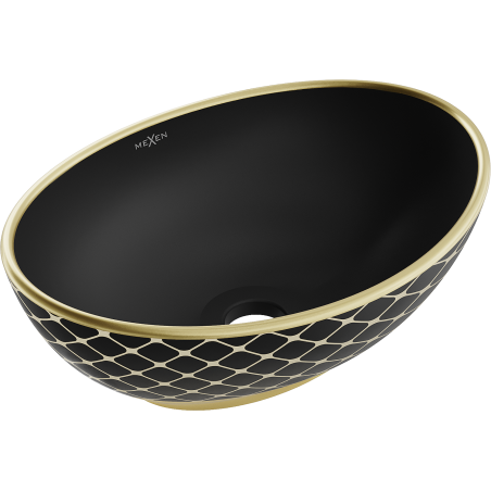 Mexen Elza Lavabo sur comptoir 40 x 33 cm, noir mat/motif grille doré - 21014029