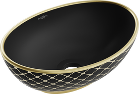 Mexen Elza Lavabo sur comptoir 40 x 33 cm, noir mat/motif grille doré - 21014029
