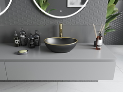 Mexen Elza lavabo à poser 40 x 33 cm, noir mat/contour doré - 21014025