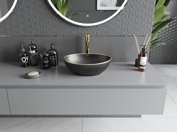 Mexen Elza lavabo posé sur plan 40 x 33 cm, noir mat/bord doré - 21014025