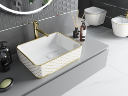 Mexen Catia lavabo de comptoir 48 x 37 cm, blanche/or motif carreaux - 21314809
