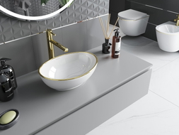 Mexen Elza lavabo à poser 40 x 33 cm, blanc/bord doré - 21014005