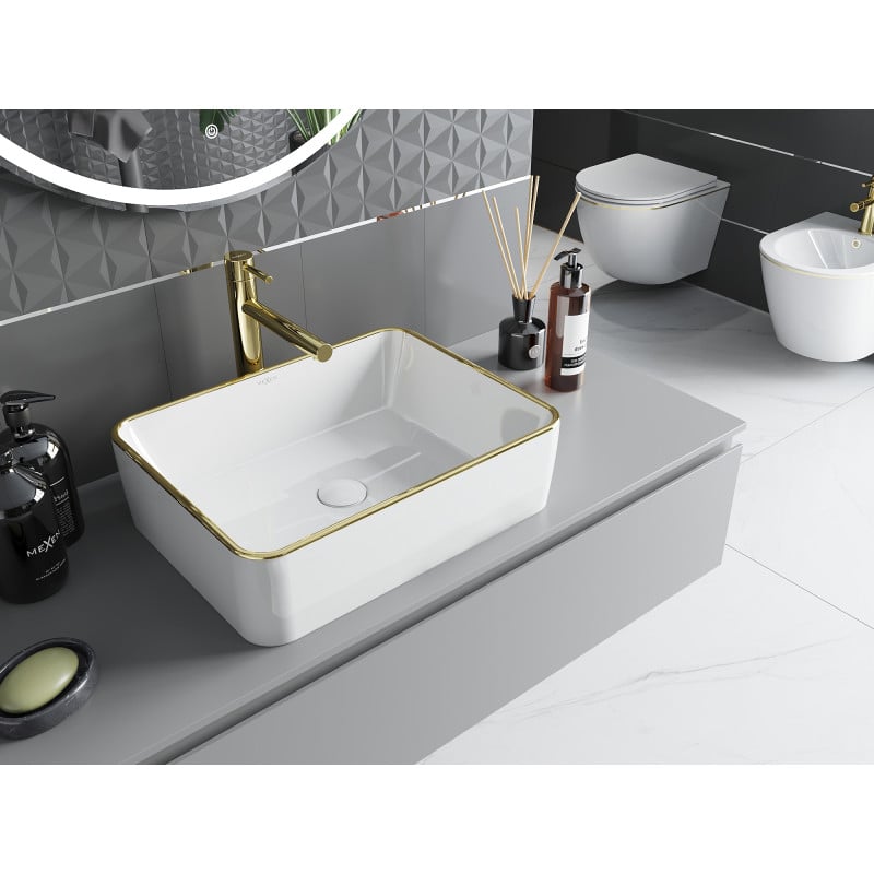 Mexen Catia lavabo à poser 48 x 37 cm, blanc/or bord - 21314805