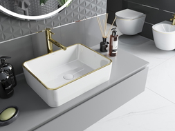 Mexen Catia lavabo à poser 48 x 37 cm, blanc/or bord doré - 21314805