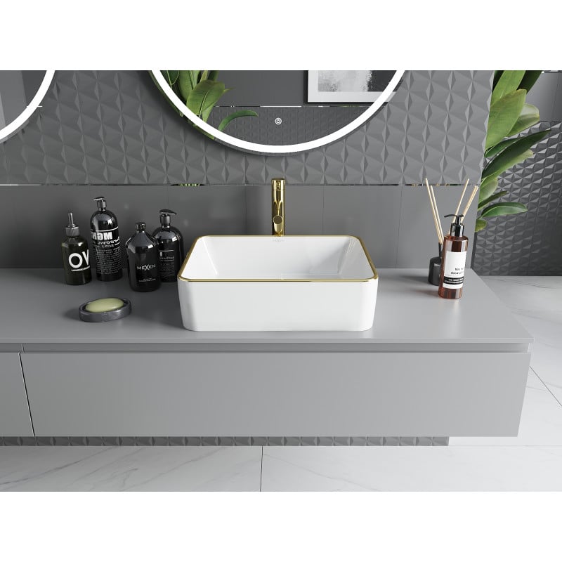 Mexen Catia lavabo à poser 48 x 37 cm, blanc/or bord - 21314805
