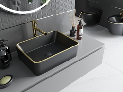 Mexen Catia lavabo de comptoir 48 x 37 cm, Noir mat/bord en or - 21314875