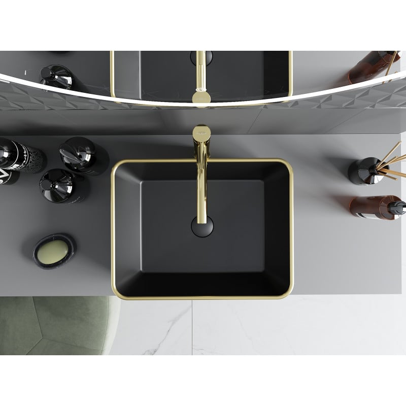 Mexen Catia lavabo à poser 48 x 37 cm, noir mat/bord doré - 21314875