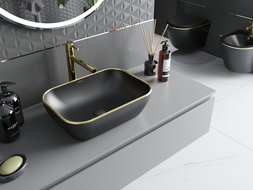 Mexen Rita lavabo de comptoir 45 x 32 cm, Noir mat/bord en or - 21084575