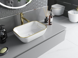 Mexen Rita lavabo à poser 45 x 32 cm, bord blanc/or - 21084505