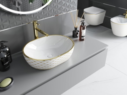 Mexen Viki lavabo à poser 48 x 35 cm, blanc/or motif carreaux - 21054809