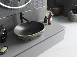Mexen Viki lavabo sur plan 48 x 35 cm, noir mat/or motif carreaux - 21054879