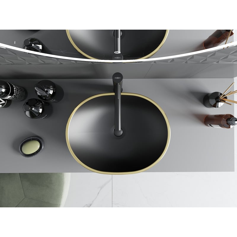 Mexen Viki lavabo sur plan 48 x 35 cm, noir mat/or motif carreaux - 21054879