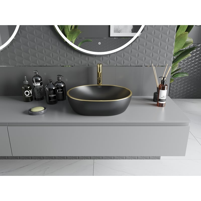 Mexen Viki lavabo vasque 48 x 35 cm, noir mat/bord doré - 21054875