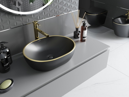 Mexen Viki lavabo de comptoir 48 x 35 cm, Noir mat/bord en or - 21054875