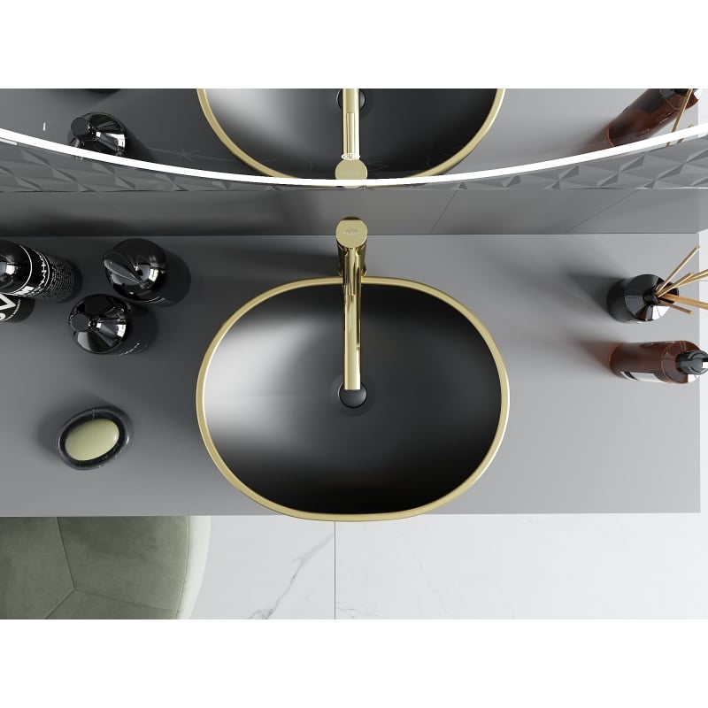Mexen Viki lavabo vasque 48 x 35 cm, noir mat/bord doré - 21054875