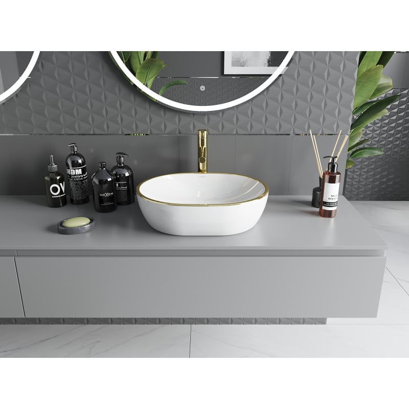 Mexen Viki lavabo sur plan 48 x 35 cm, blanc/rebord doré - 21054805