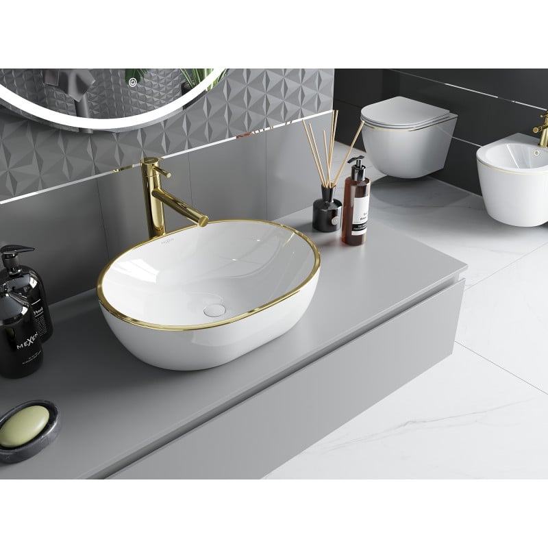 Mexen Viki lavabo sur plan 48 x 35 cm, blanc/rebord doré - 21054805