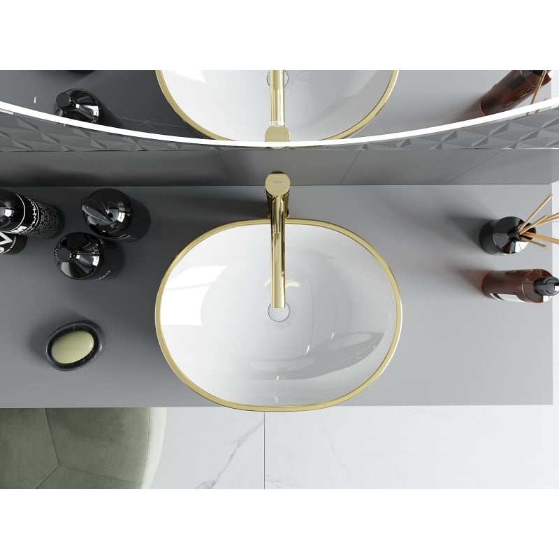 Mexen Viki lavabo sur plan 48 x 35 cm, blanc/rebord doré - 21054805
