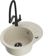 Mexen Kevin évier en granit 1 bac avec robinet de cuisine Duo, beige - 6517-69-671701-70-B