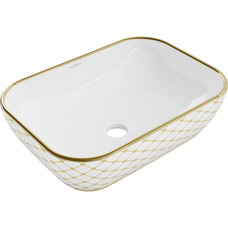 Mexen Rita lavabo à poser 45 x 32 cm, blanc/doré motif à carreaux - 21084509