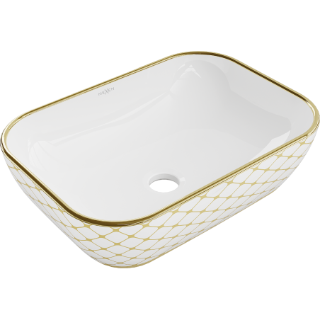 Mexen Rita lavabo à poser 45 x 32 cm, blanc/doré motif à carreaux - 21084509