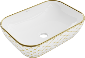 Mexen Rita lavabo à poser 45 x 32 cm, blanc/doré motif à carreaux - 21084509