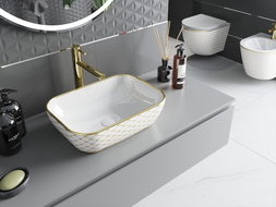 Mexen Rita lavabo à poser 45 x 32 cm, blanc/doré motif à carreaux - 21084509
