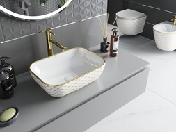 Mexen Rita lavabo de comptoir 45 x 32 cm, blanche/or motif carreaux - 21084509