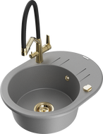 Mexen Kevin évier en granit 1 bac avec robinet de cuisine Duo, gris - 6517-71-671701-57-G