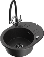 Mexen Kevin évier en granit à 1 bac avec robinet de cuisine Duo, noir/argent métallique - 6517-73-671701-07-B