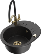 Mexen Kevin évier de cuisine en granit 1 bac avec robinet de cuisine Duo, noir/métallique argenté - 6517-73-671701-57-G