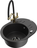 Mexen Kevin évier en granit 1 bac avec mitigeur de cuisine Duo, noir/argent métallisé - 6517-73-671701-57-B