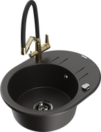 Mexen Kevin évier en granit 1 bac avec robinet de cuisine Duo, noir/doré métallique - 6517-75-671701-57-B