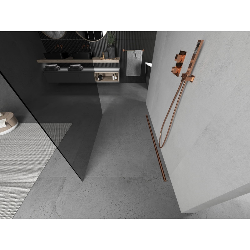 Mexen Kioto paroi de douche autonome 100 x 200 cm, graphite 8 mm, or rose - 800-100-002-60-40