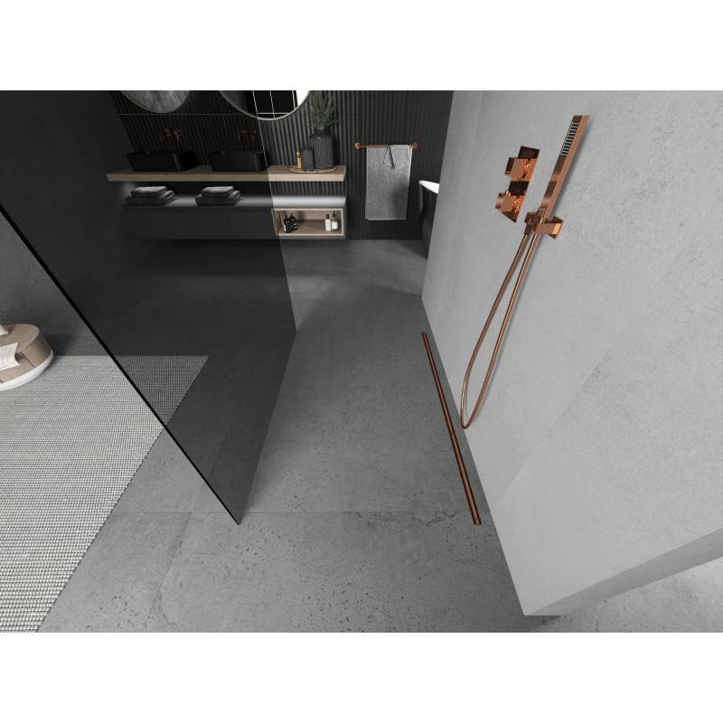 Mexen Kioto paroi de douche autoportante 100 x 200 cm, graphite 8 mm, or rose - 800-100-002-60-40