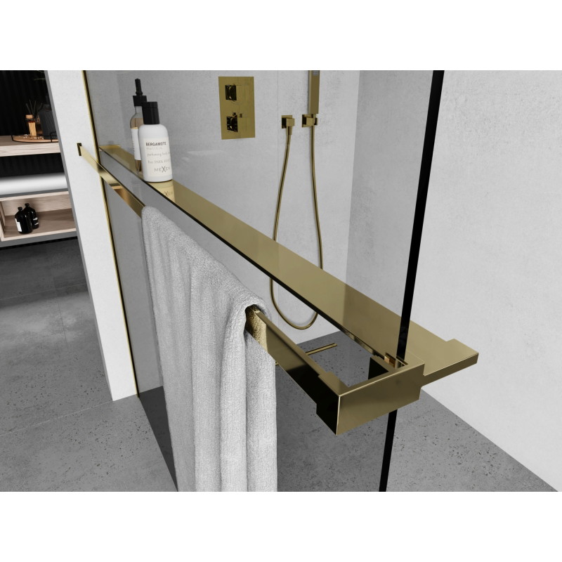 Mexen étagère pour paroi de douche avec barre à serviettes, or - 800-02-50