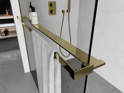 Étagère de douche Mexen avec barre porte-serviette, dorée - 800-02-50