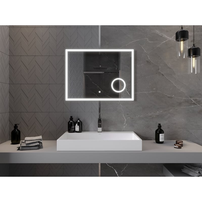Mexen Kala miroir de salle de bain rétroéclairé avec un miroir cosmétique 80 x 60 cm, LED 6000K, antibuée
