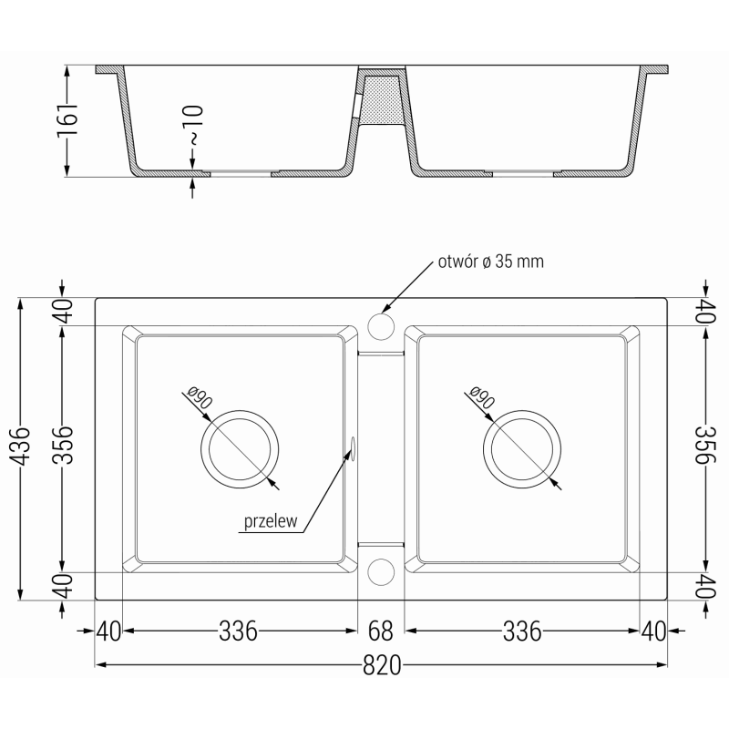 Mexen Mario évier en granit à 2 bacs 820 x 436 mm, blanc, siphon chromé - 6504822000-20