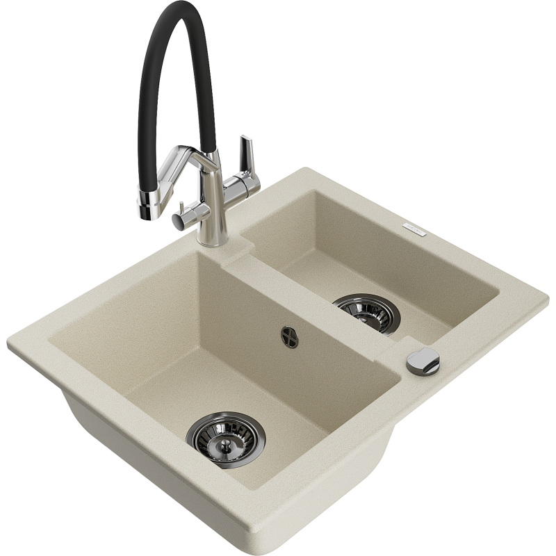 Mexen Carlos évier granit 1,5 bac avec robinet Duo, beige - 6518-69-671701-07-B